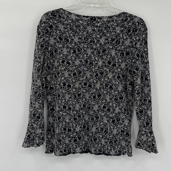 Vtg Y2K Brittany Black Embroidery Crystal Top Sz XL Glam Holiday Mesh Whimsigoth - Picture 7 of 13